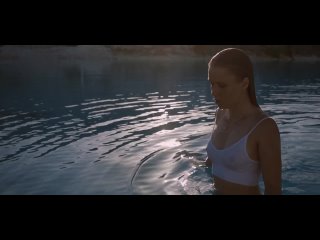 miss blond - bathing in the lake in a white transparent t-shirt (erotica, sex, beautiful girl, vulgar model, striptease)